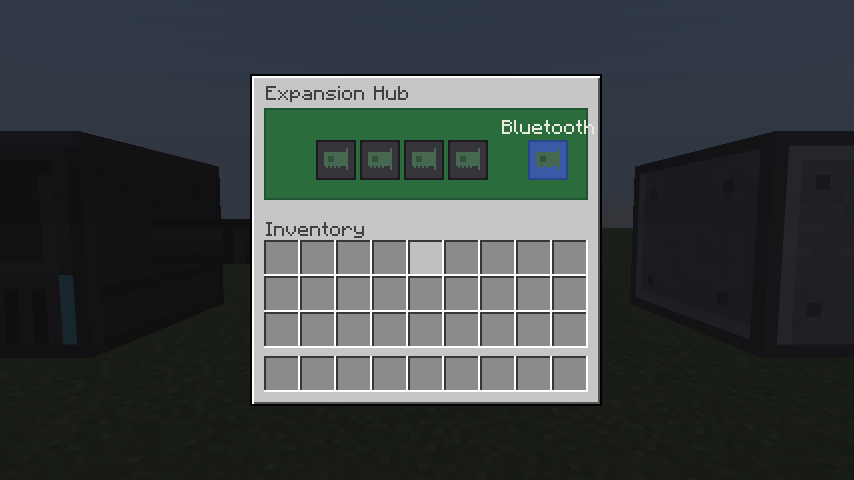 The Expansion Hub window: four card slots and a Bluetooth slot on a green board